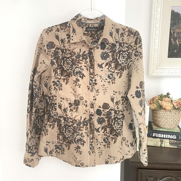 North River Outfitters button up floral long sleeve brown neutral size medium - Picture 1 of 9